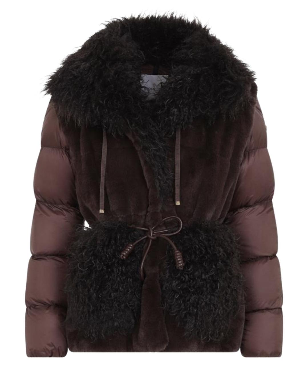 MONCLER Коричневый полиэстеровый пуховик, фото 1