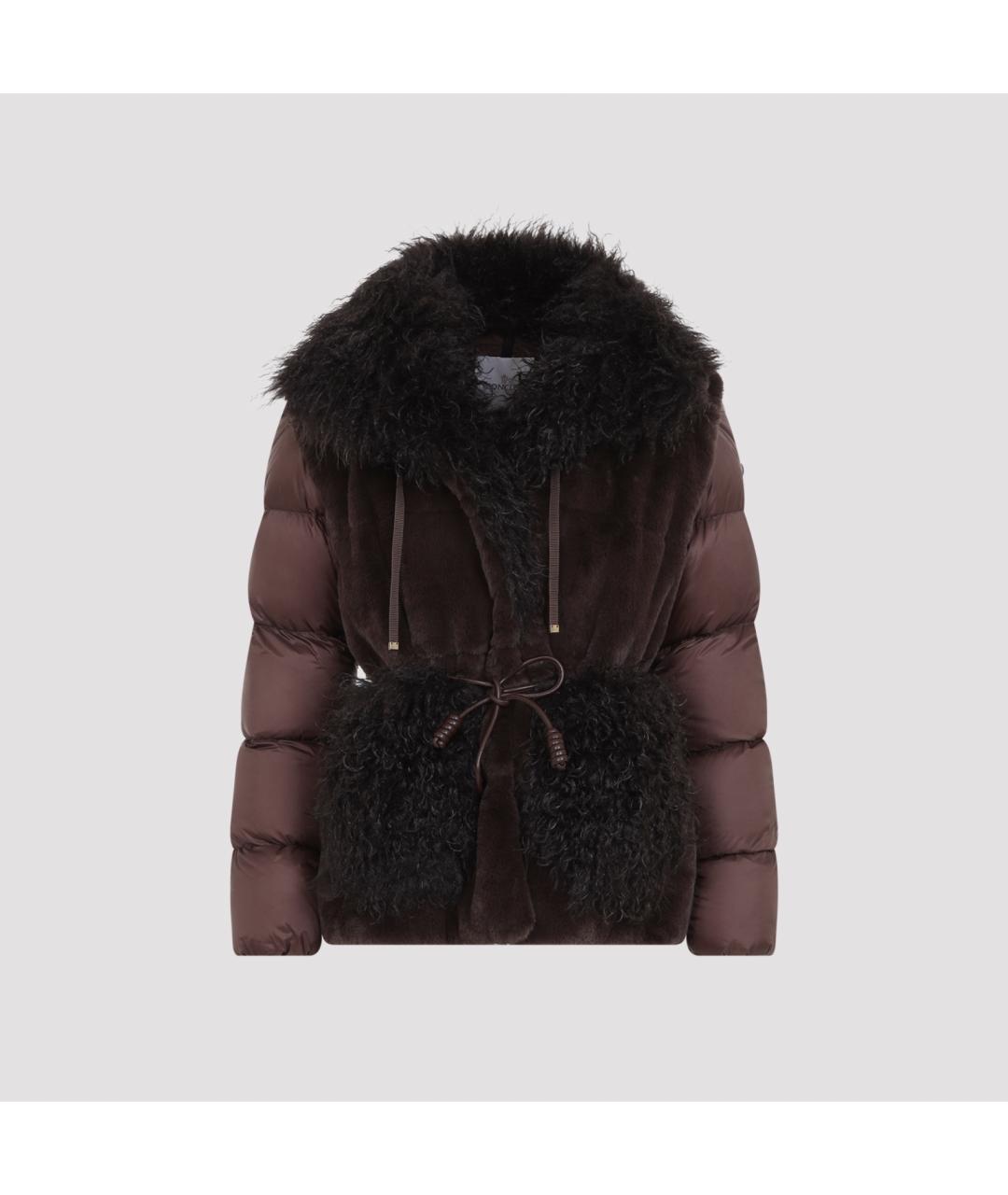 MONCLER Коричневый полиэстеровый пуховик, фото 2