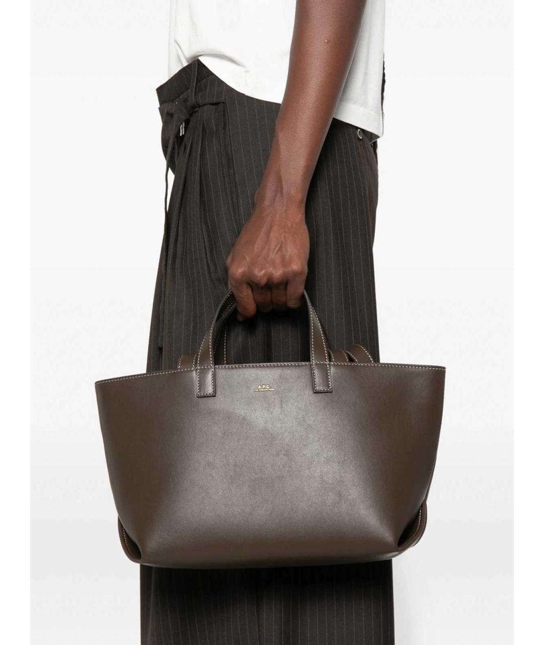 A.P.C. Коричневая кожаная сумка тоут, фото 3