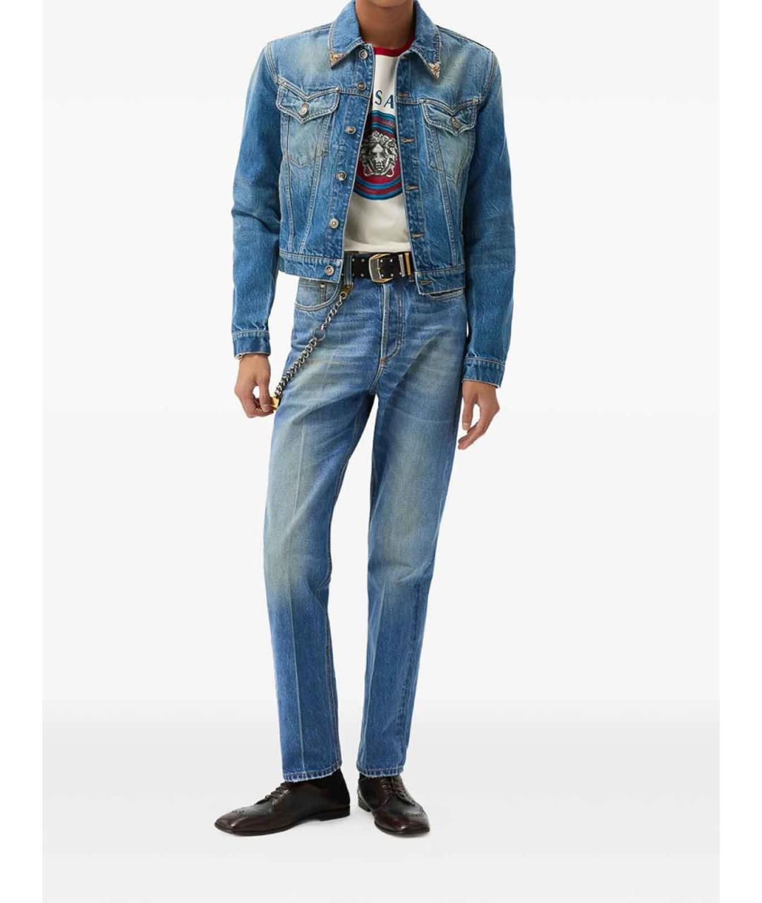 VERSACE Голубые хлопковые прямые джинсы, фото 3