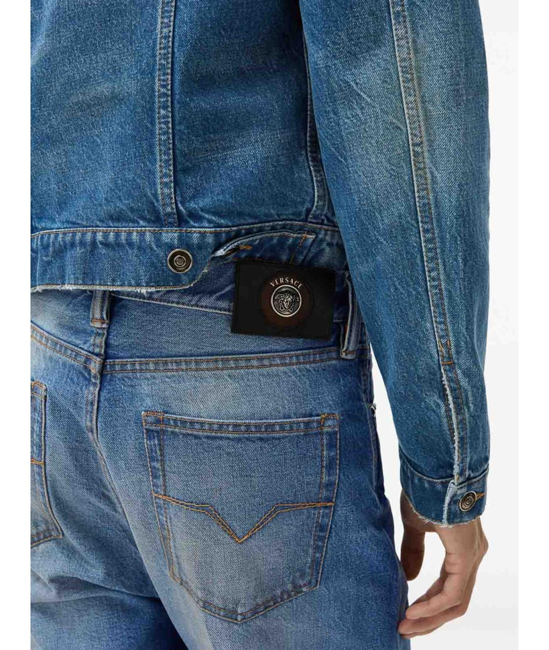 VERSACE Голубые хлопковые прямые джинсы, фото 5