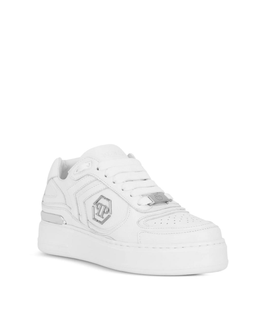 PHILIPP PLEIN Белые кожаные низкие кроссовки / кеды, фото 3