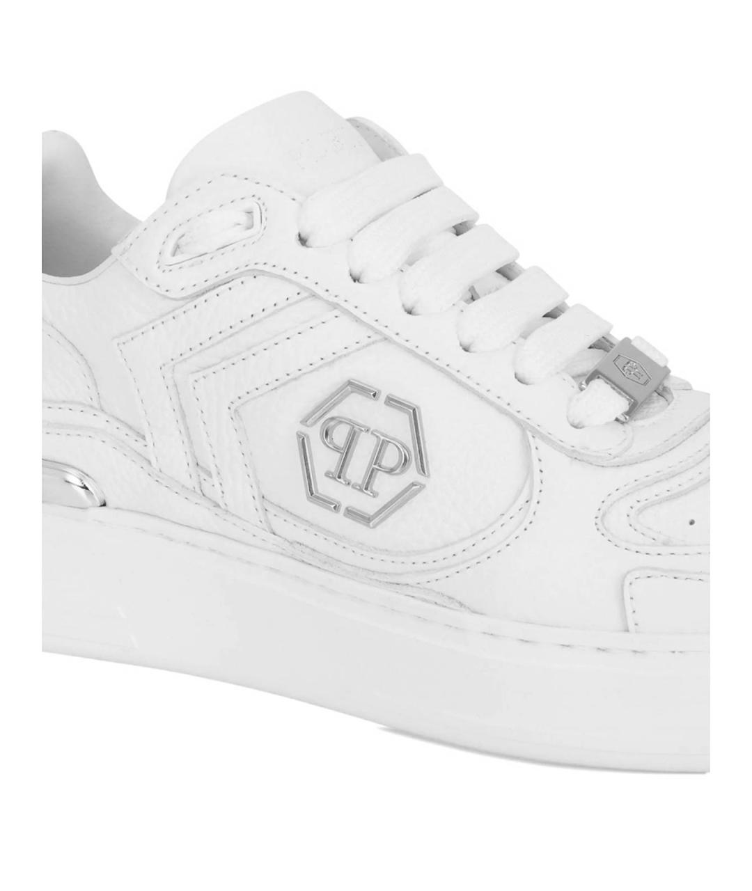 PHILIPP PLEIN Белые кожаные низкие кроссовки / кеды, фото 2