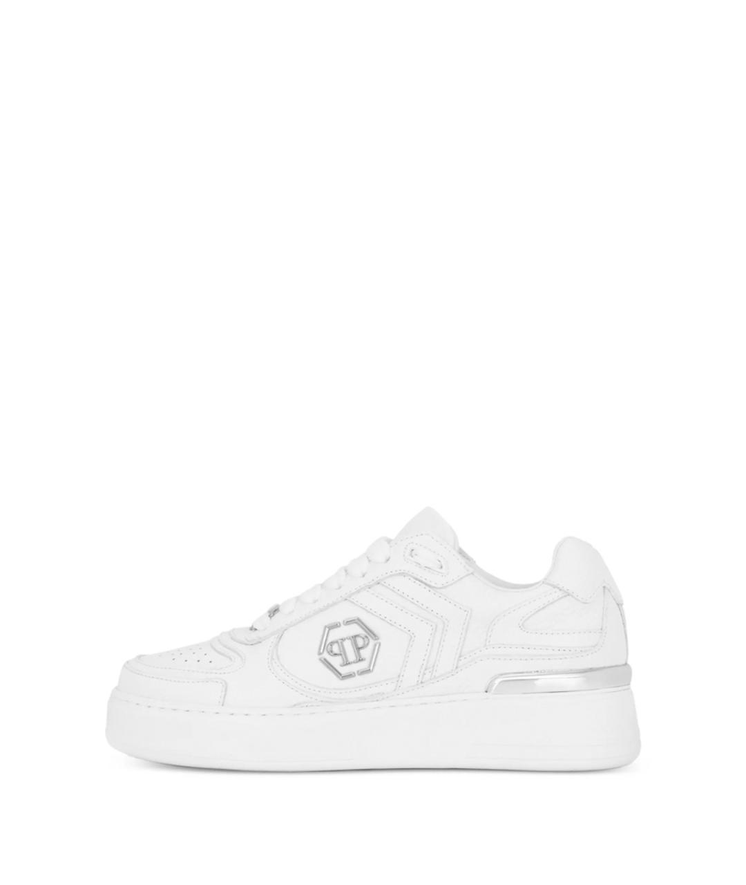 PHILIPP PLEIN Белые кожаные низкие кроссовки / кеды, фото 5