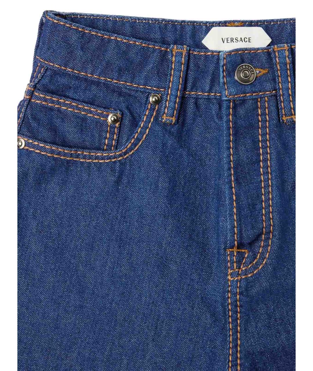 VERSACE Синие хлопковые прямые джинсы, фото 4