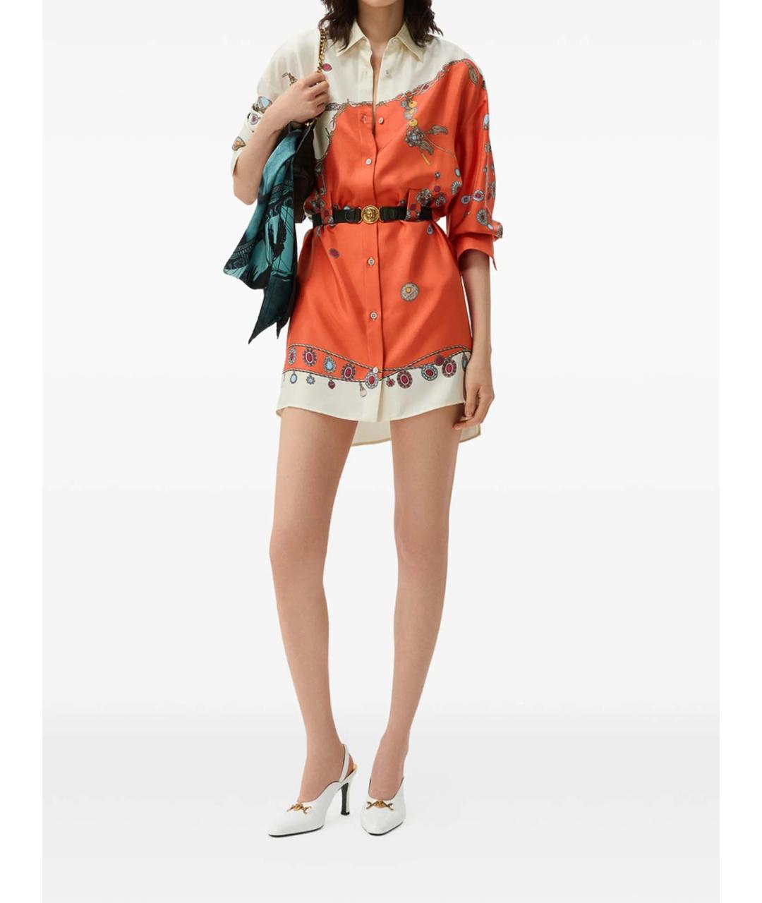 VERSACE Оранжевое шелковое коктейльное платье, фото 4