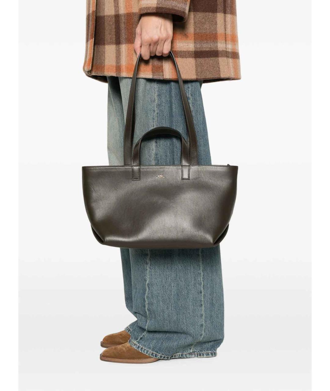 A.P.C. Коричневая кожаная сумка тоут, фото 3