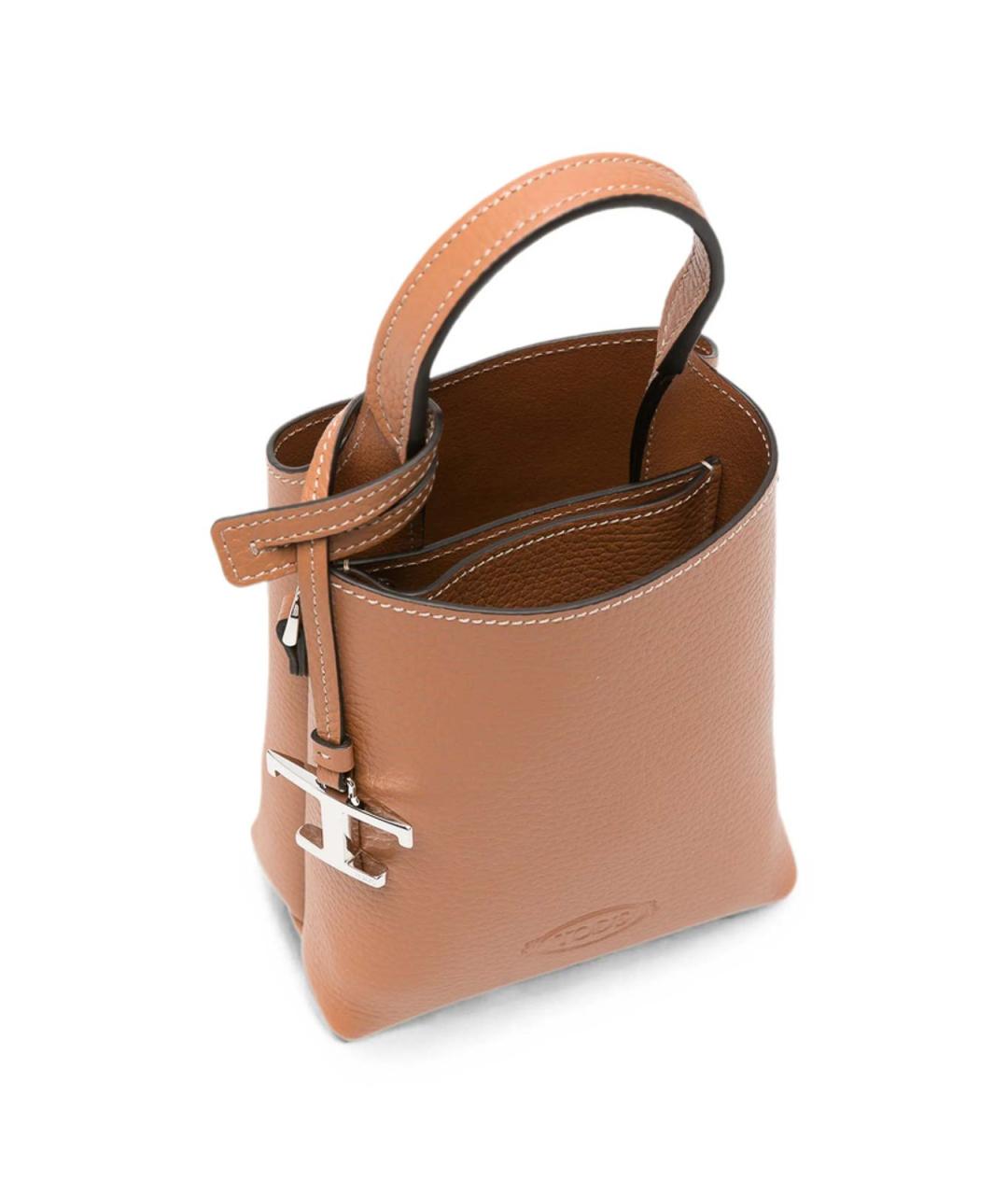 TOD'S Коричневая кожаная сумка с короткими ручками, фото 3