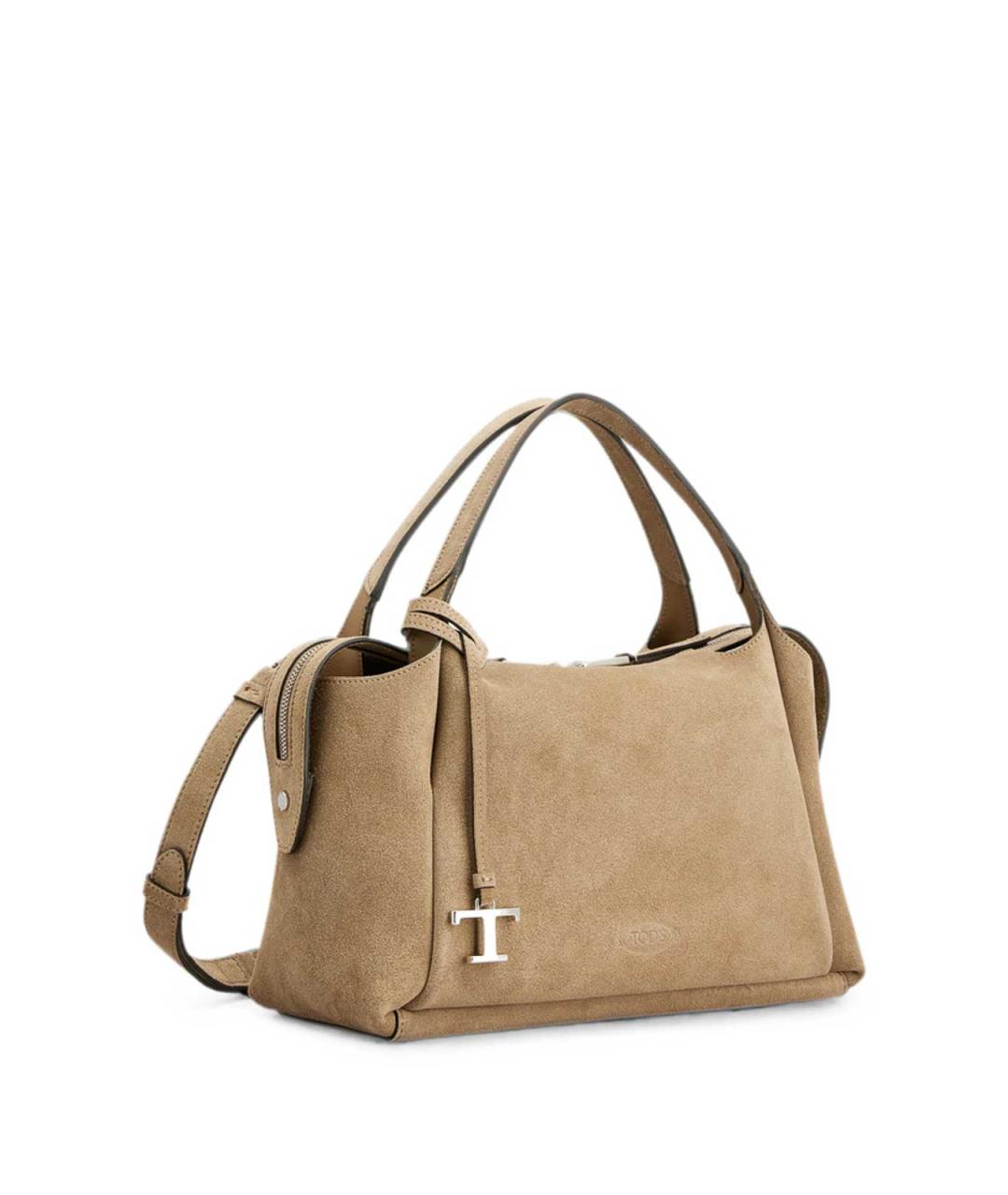 TOD'S Бежевая замшевая сумка с короткими ручками, фото 4