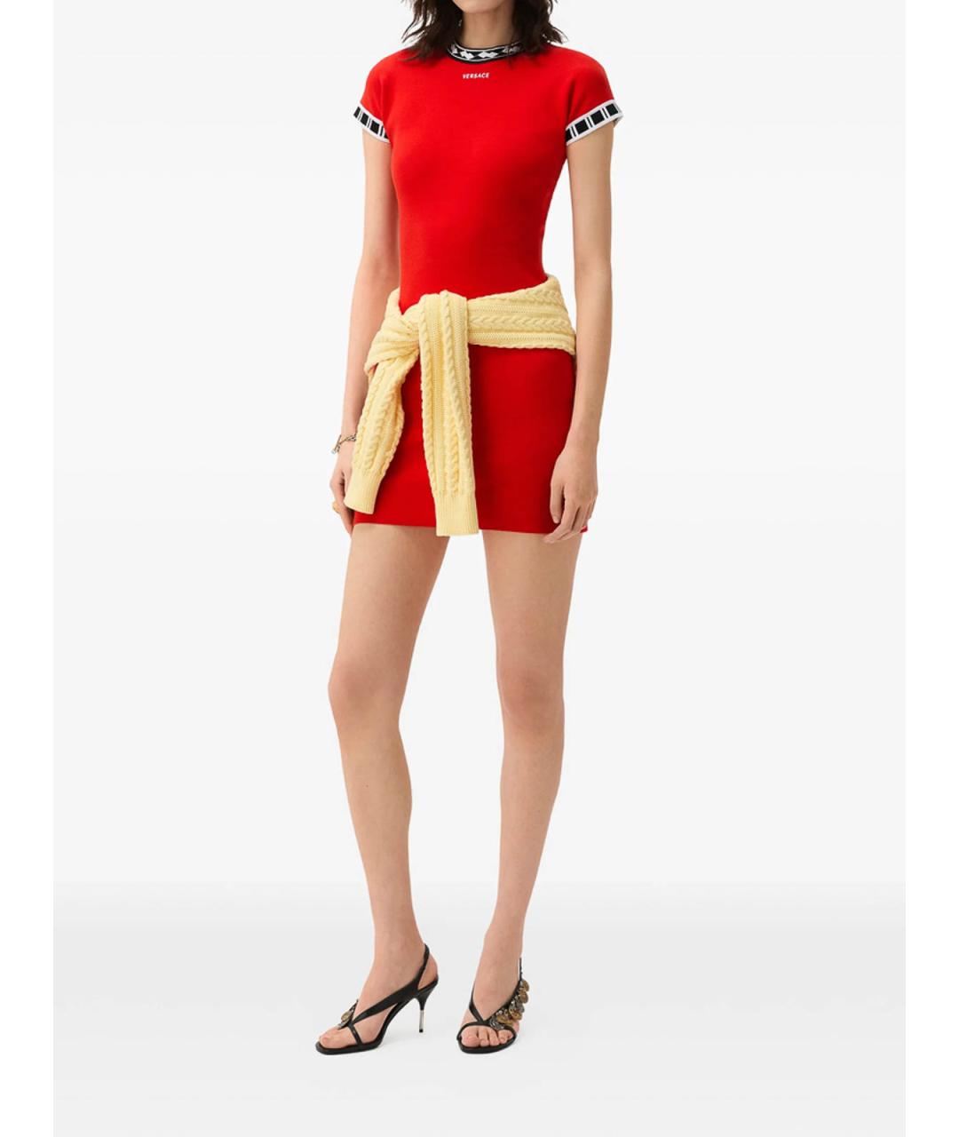VERSACE Красное хлопковое повседневное платье, фото 2
