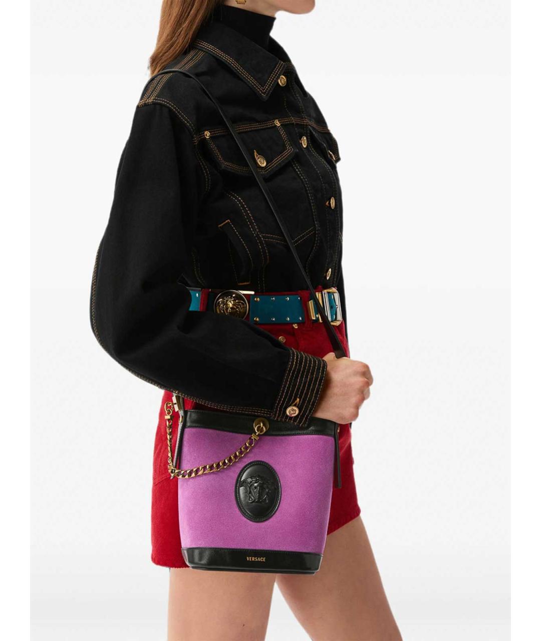 VERSACE Фиолетовая замшевая сумка через плечо, фото 4