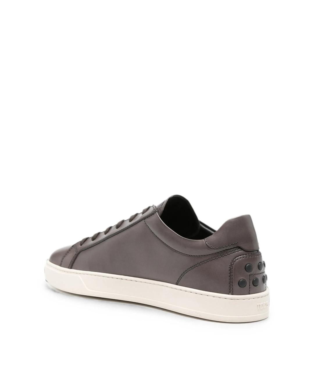 TOD'S Серые кожаные низкие кроссовки / кеды, фото 2