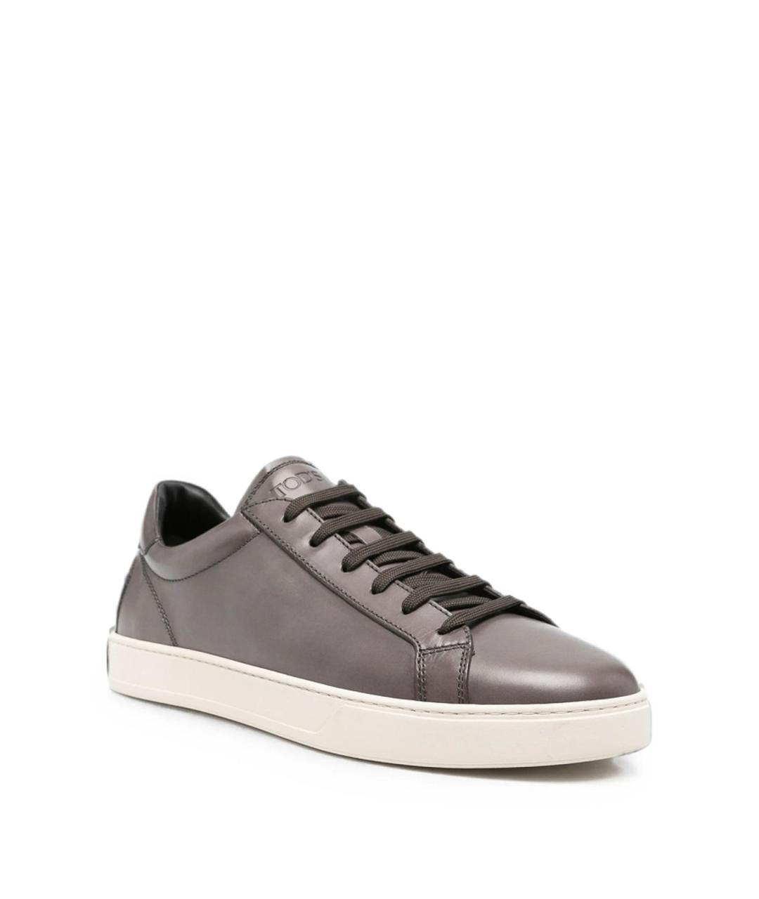 TOD'S Серые кожаные низкие кроссовки / кеды, фото 4