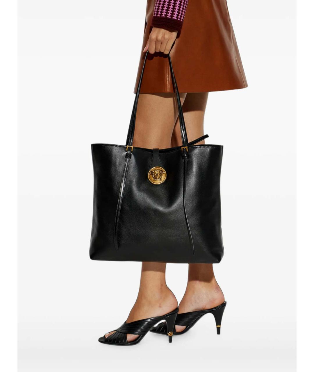 VERSACE Черная кожаная сумка тоут, фото 4