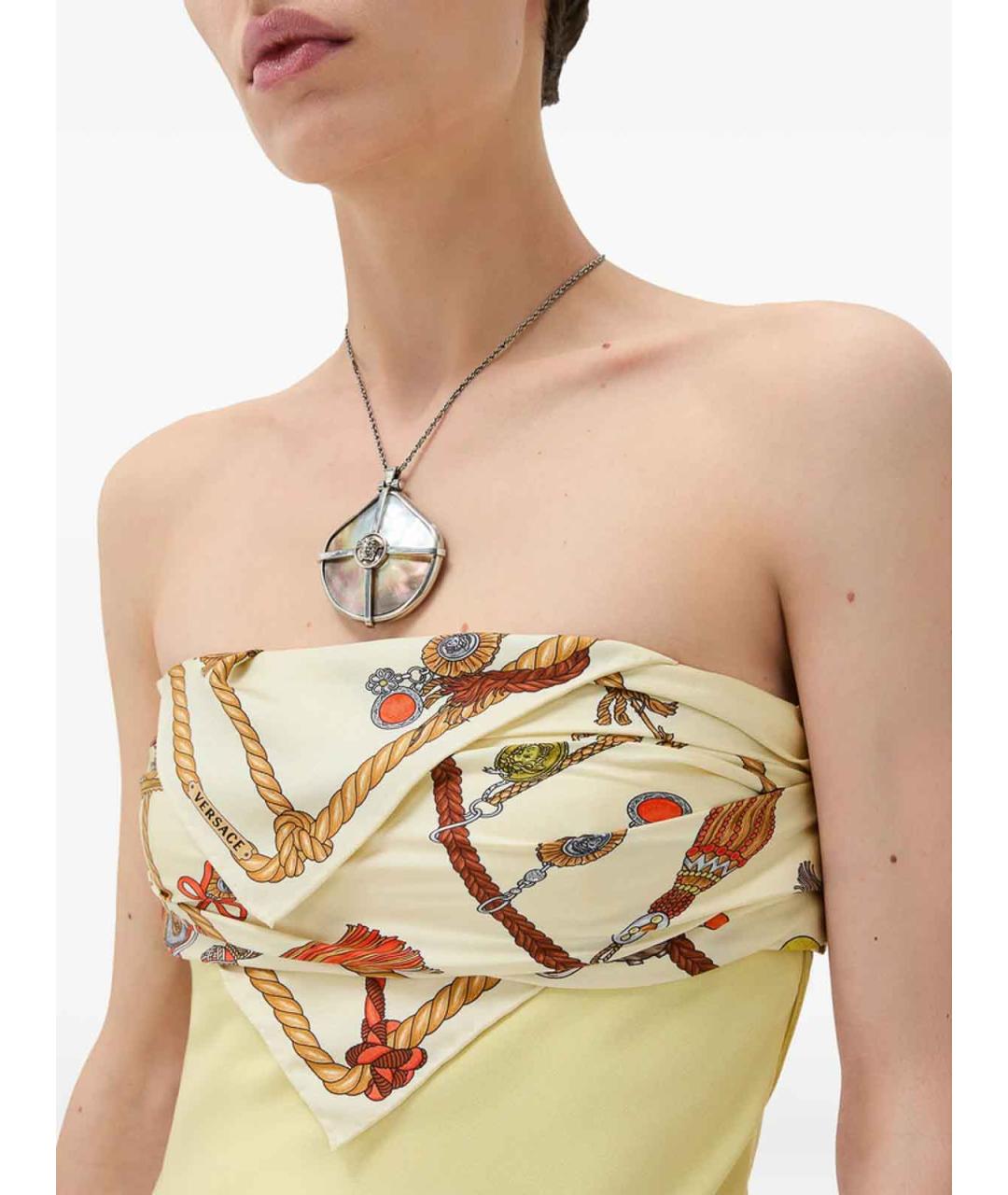 VERSACE Бежевое шелковое повседневное платье, фото 4