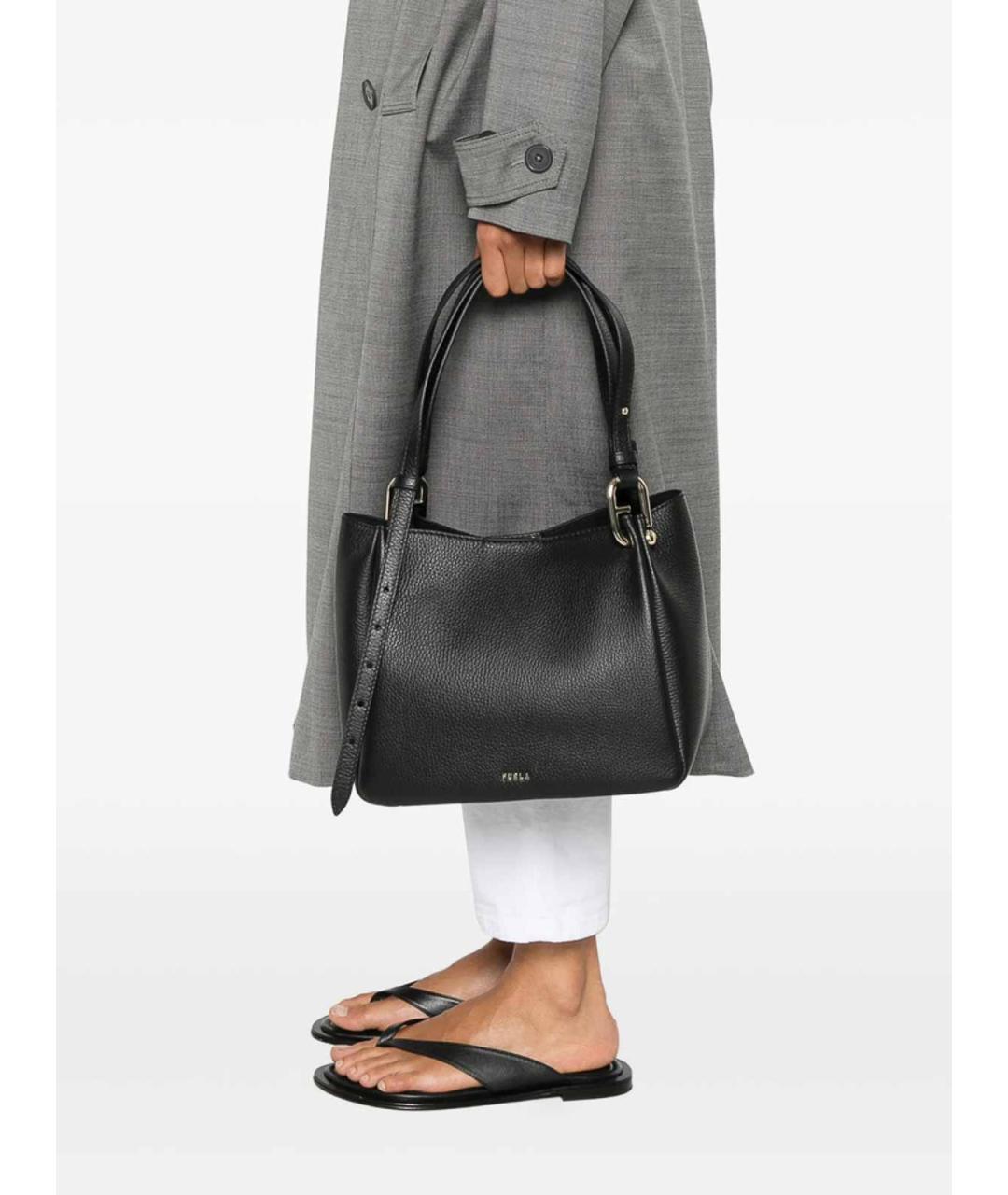 FURLA Черная кожаная сумка тоут, фото 5