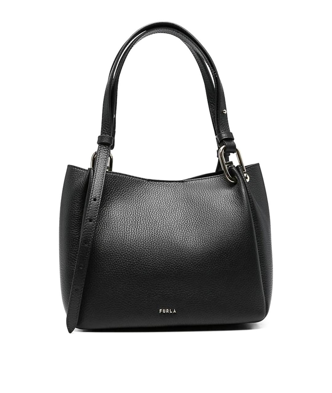 FURLA Черная кожаная сумка тоут, фото 1
