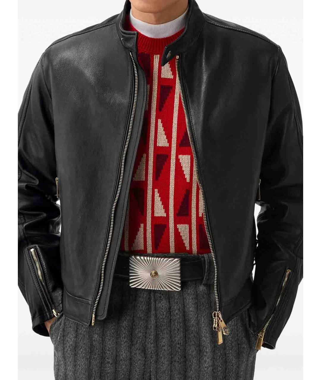VERSACE Черная кожаная куртка, фото 4