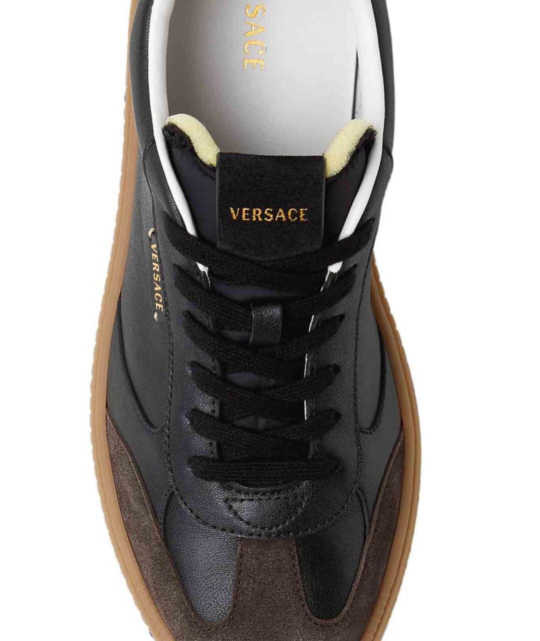 VERSACE Черные кожаные низкие кроссовки / кеды, фото 6