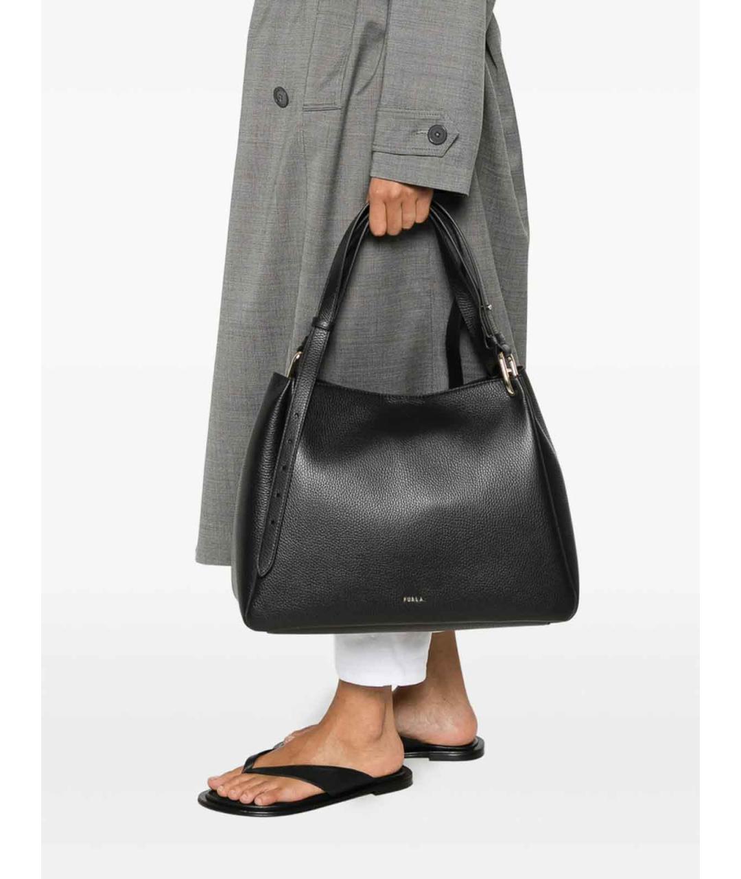 FURLA Черная кожаная сумка тоут, фото 5