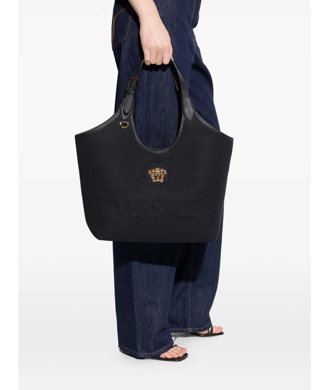 VERSACE Черная хлопковая сумка тоут, фото 4