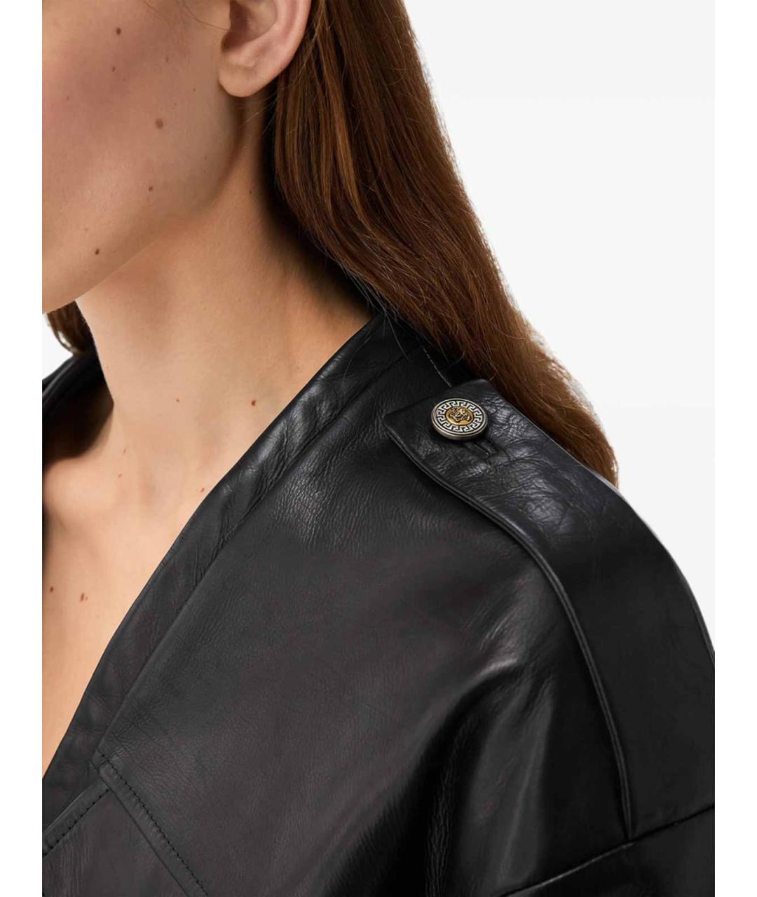 VERSACE Черная кожаная куртка, фото 4