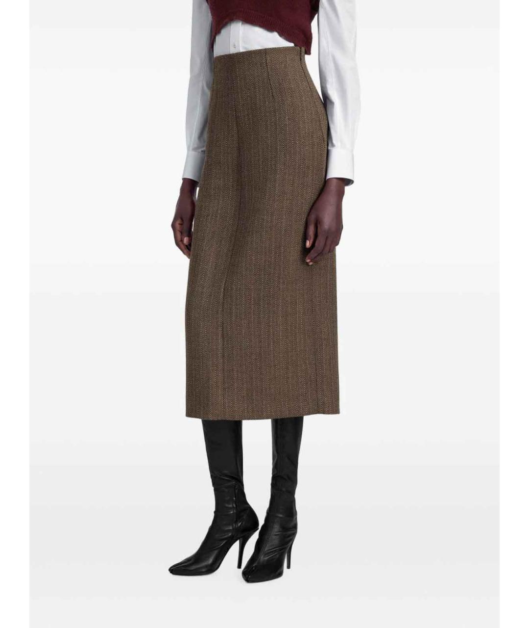 MAISON MARGIELA Коричневая шерстяная юбка миди, фото 3