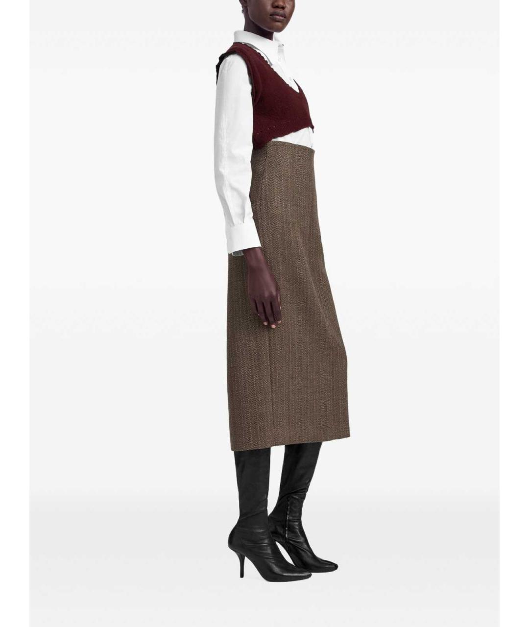 MAISON MARGIELA Коричневая шерстяная юбка миди, фото 6