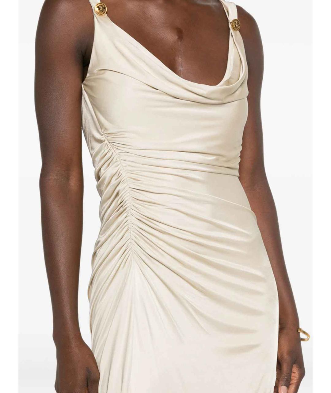 VERSACE Бежевое вискозное вечернее платье, фото 4