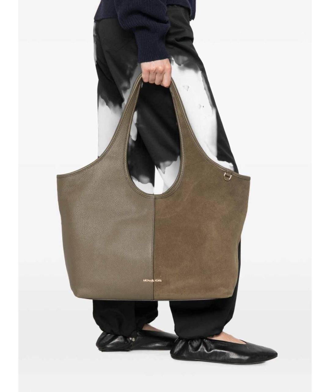 MICHAEL KORS Хаки кожаная сумка тоут, фото 5