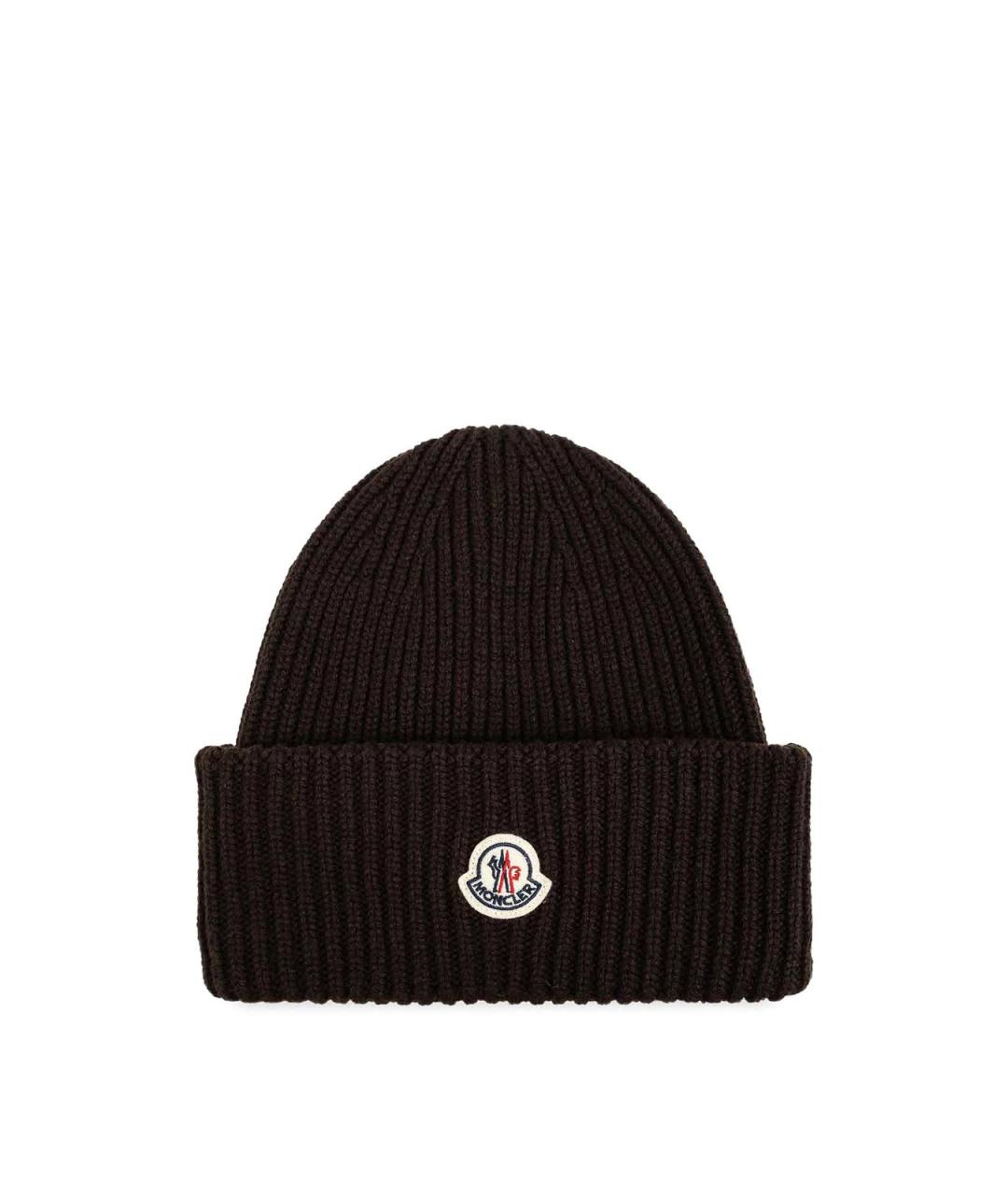 MONCLER Коричневая шерстяная шапка, фото 1