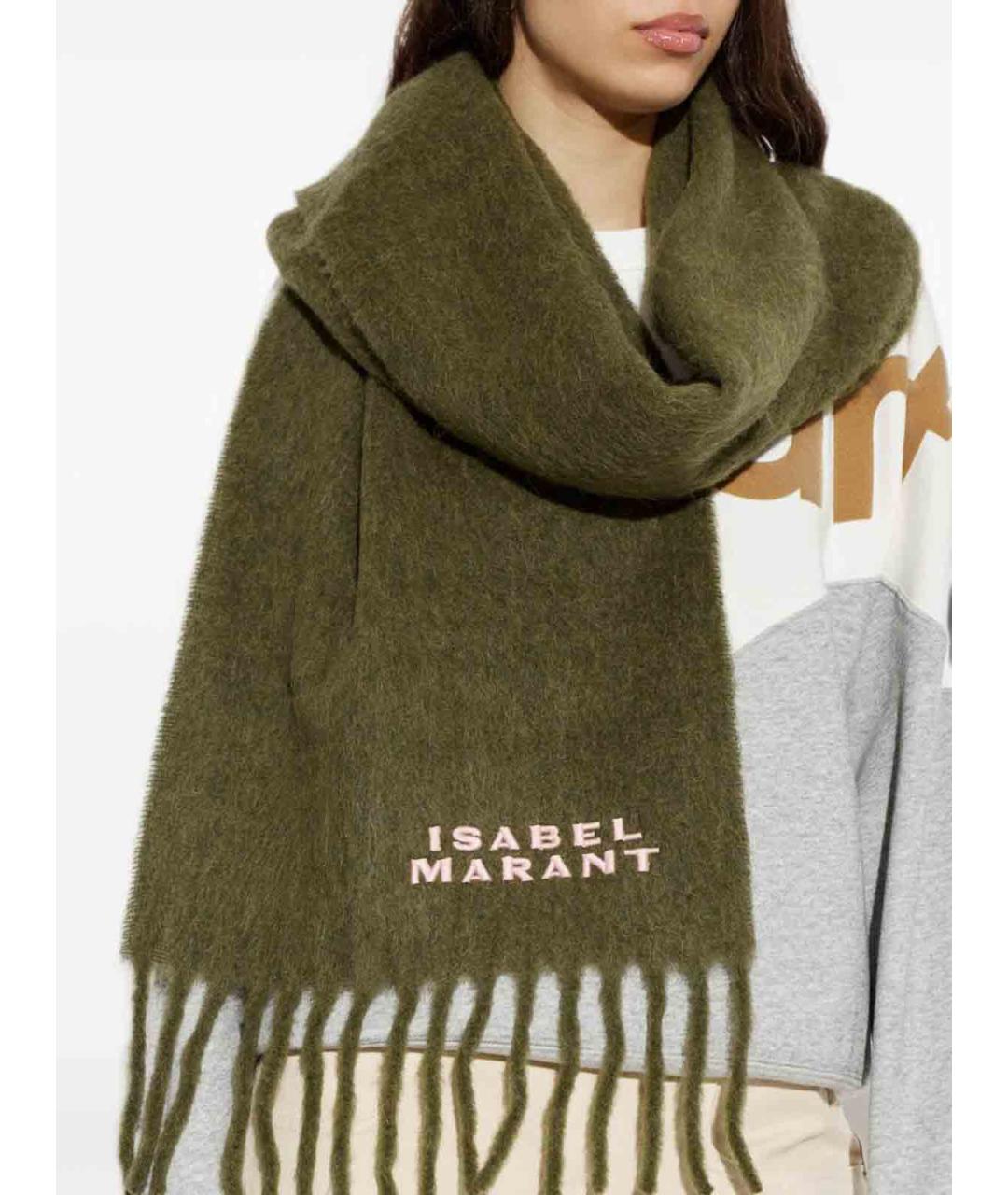ISABEL MARANT Зеленый шерстяной шарф, фото 4
