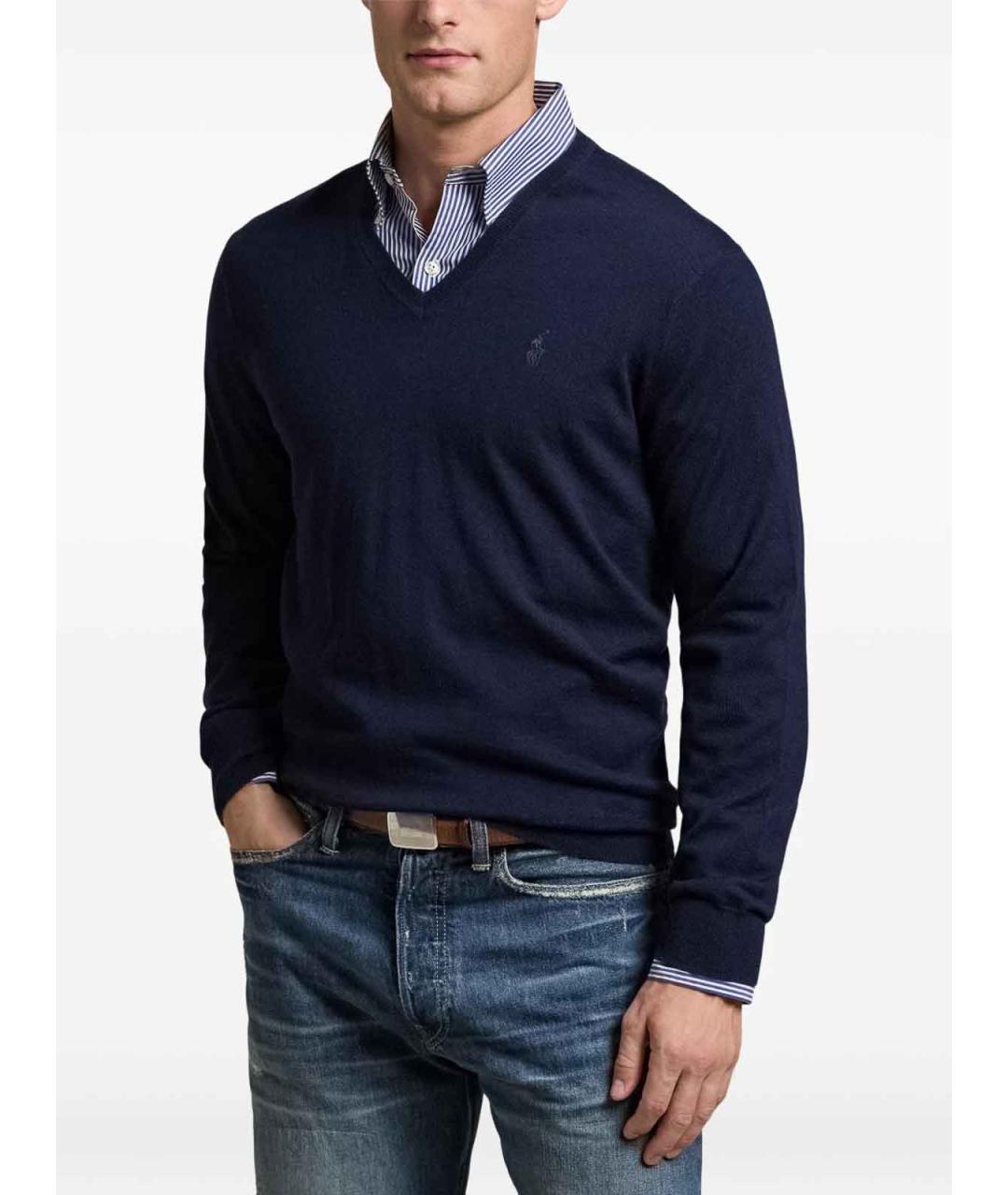 POLO RALPH LAUREN Синий шерстяной джемпер / свитер, фото 4