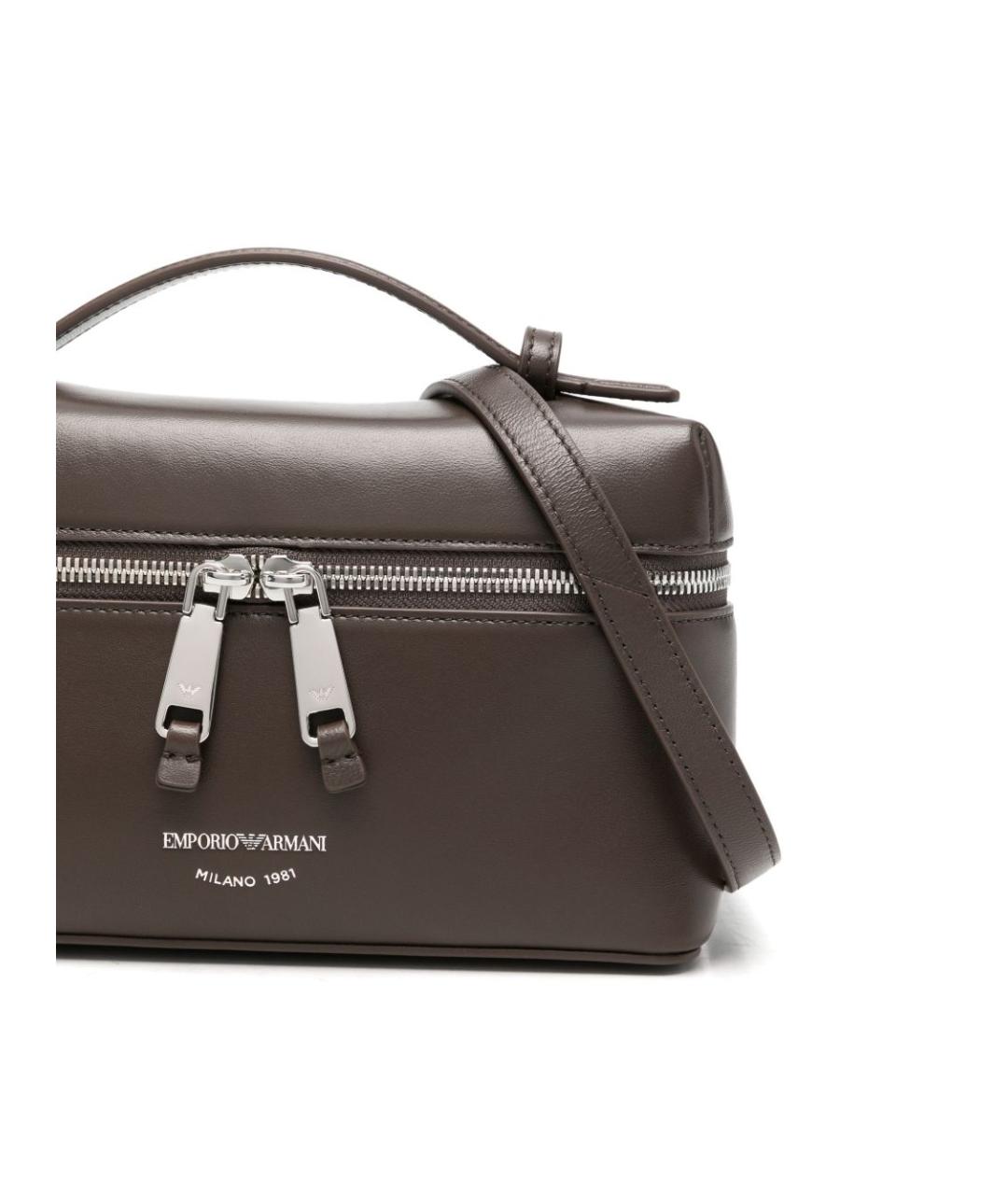 EMPORIO ARMANI Серая кожаная сумка с короткими ручками, фото 5