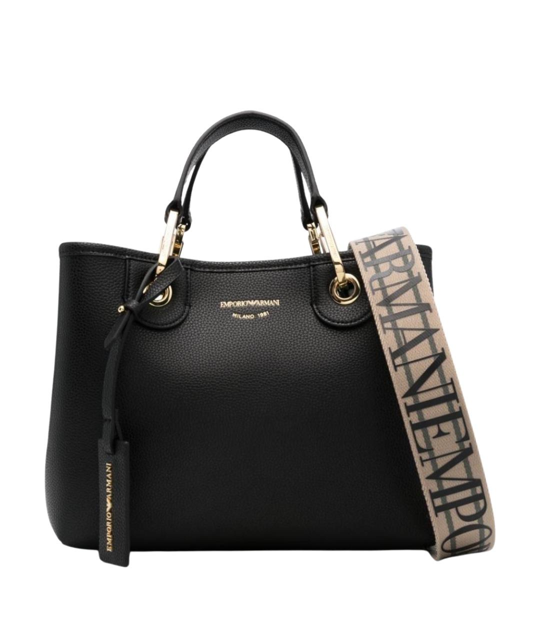 EMPORIO ARMANI Черная сумка тоут из искусственной кожи, фото 1