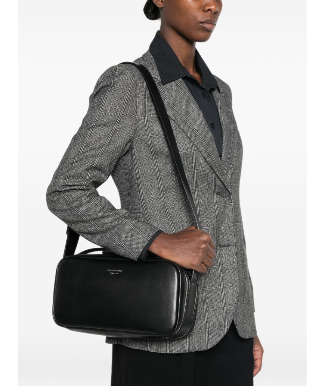 EMPORIO ARMANI Черная кожаная сумка через плечо, фото 3