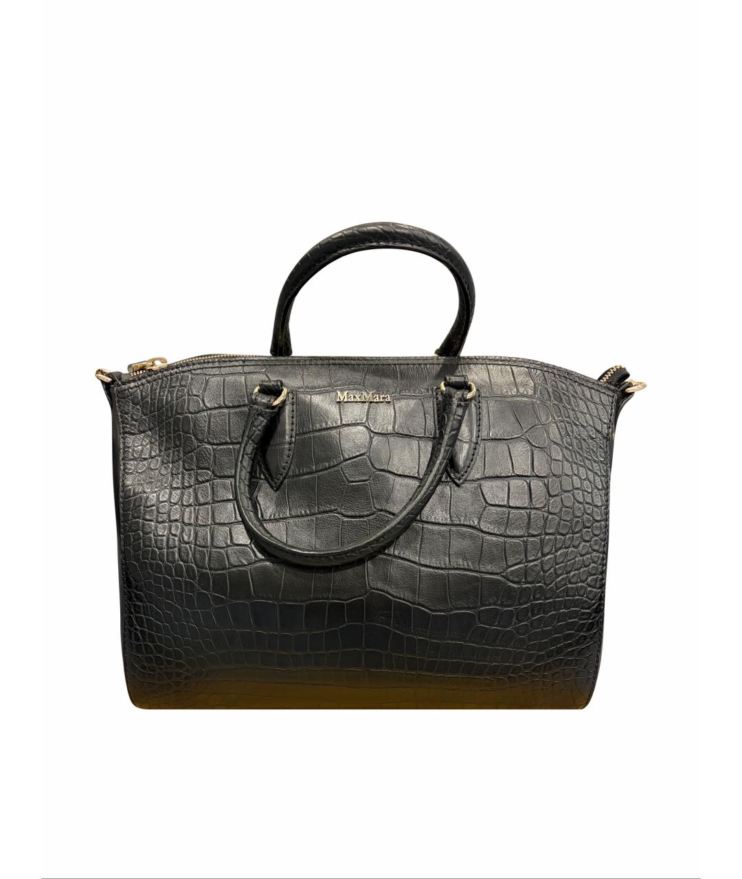 MAX MARA Черная сумка тоут из кожи крокодила, фото 1