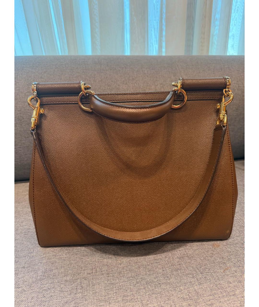 DOLCE&GABBANA Коричневая кожаная сумка с короткими ручками, фото 3