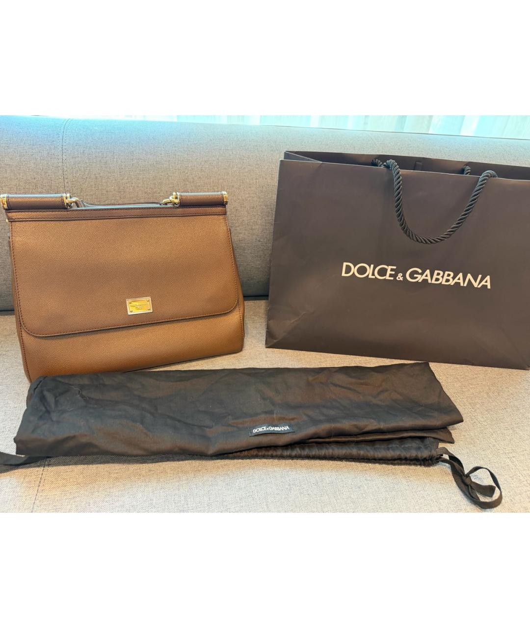 DOLCE&GABBANA Коричневая кожаная сумка с короткими ручками, фото 2