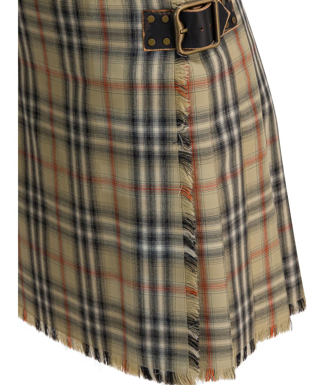 BURBERRY Бежевая шерстяная юбка мини, фото 3