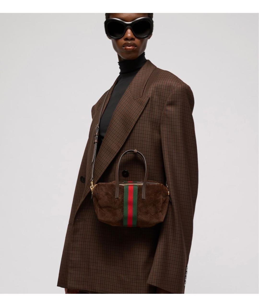 GUCCI Коричневая замшевая сумка с короткими ручками, фото 2