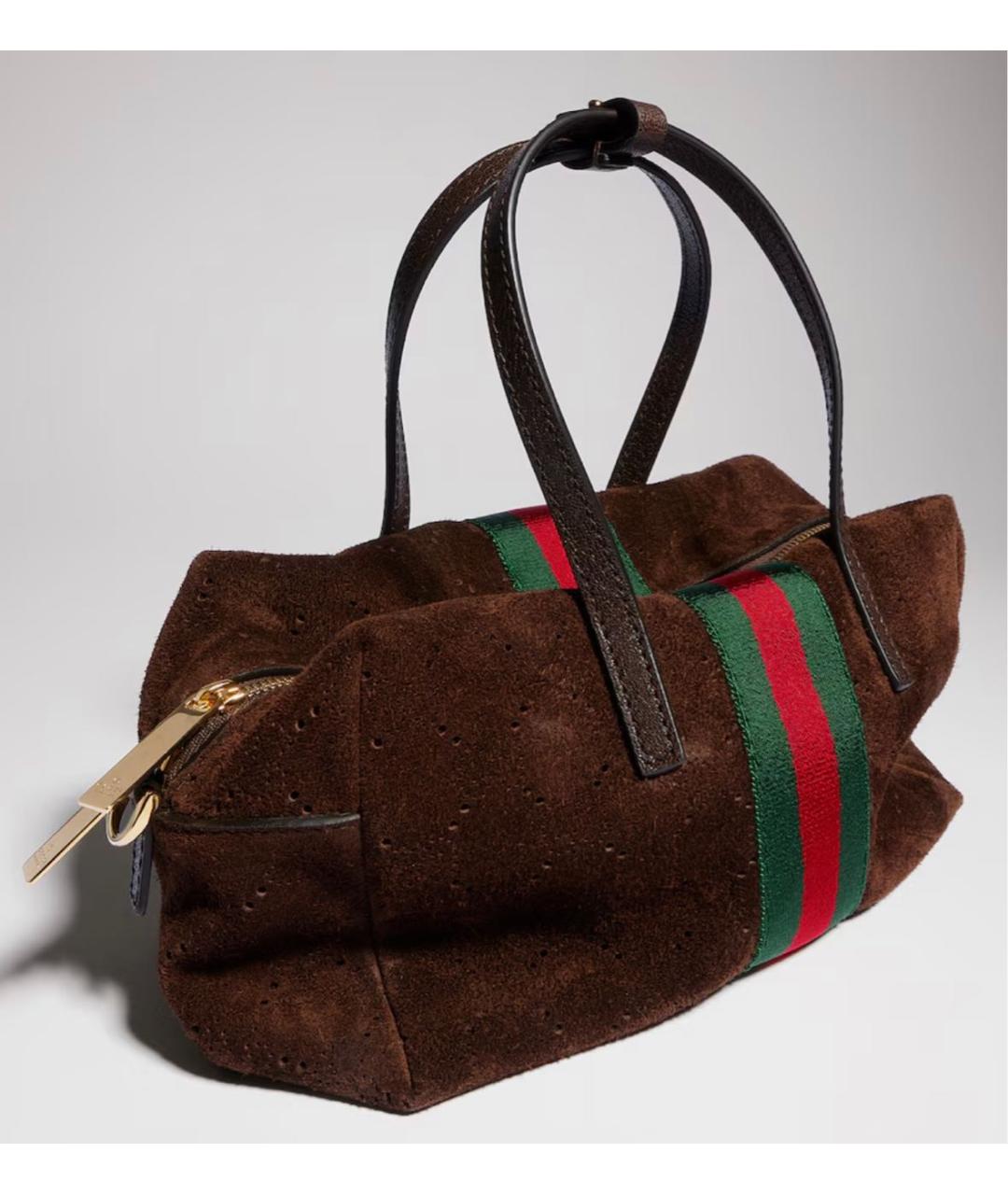 GUCCI Коричневая замшевая сумка с короткими ручками, фото 4