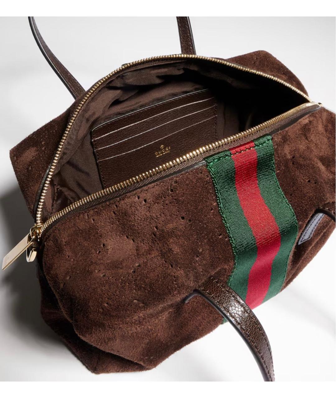 GUCCI Коричневая замшевая сумка с короткими ручками, фото 5