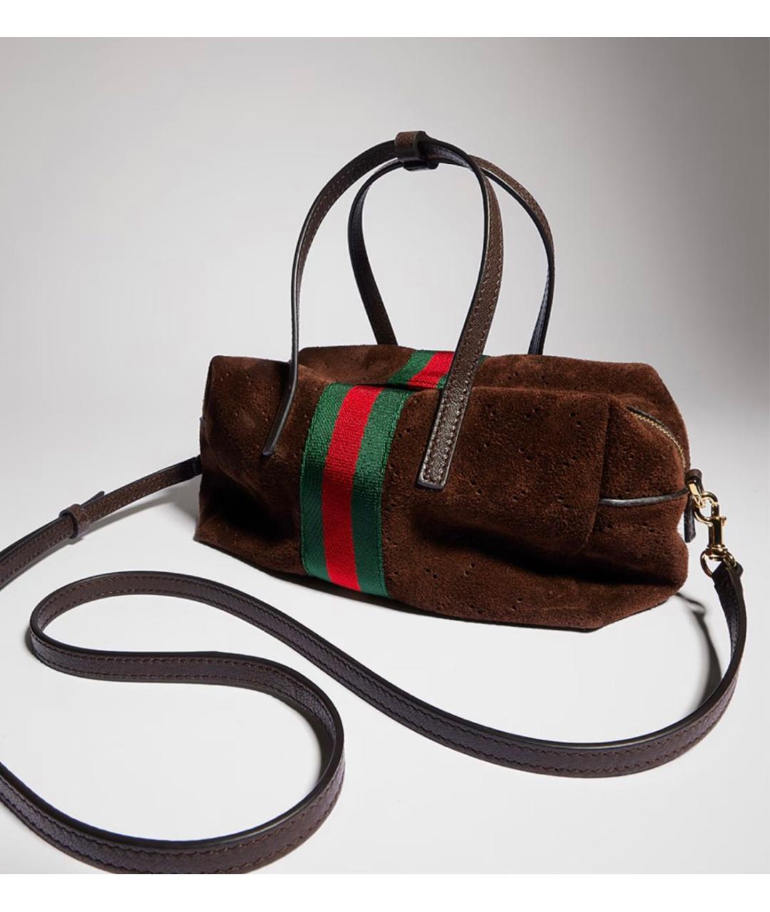 GUCCI Коричневая замшевая сумка с короткими ручками, фото 3