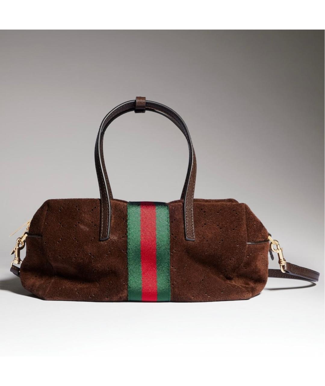 GUCCI Коричневая замшевая сумка с короткими ручками, фото 7