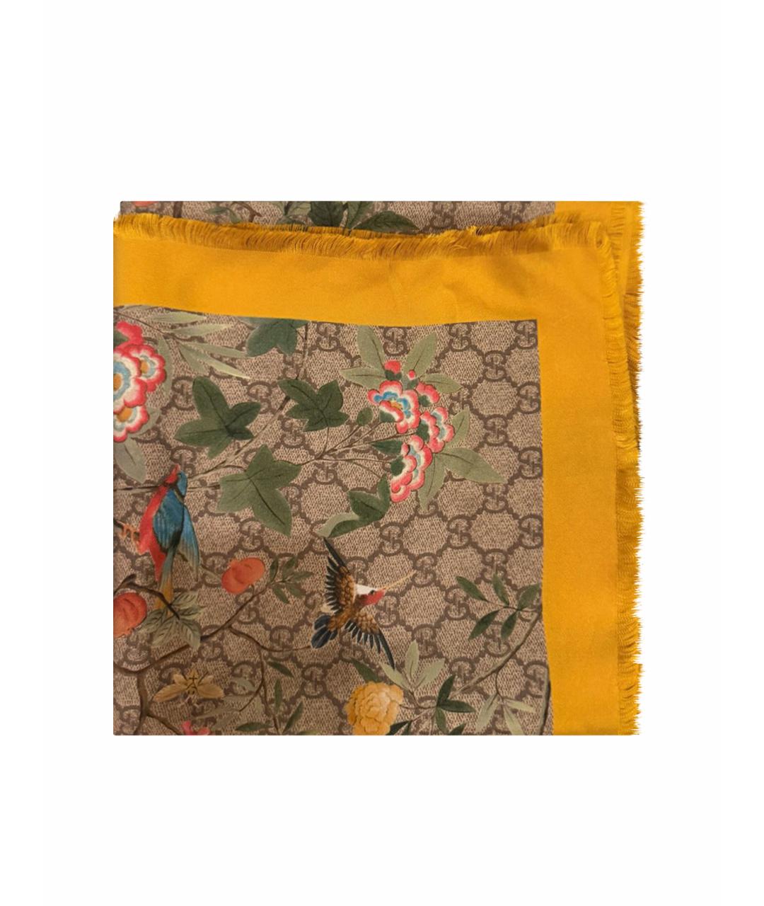 GUCCI Желтый шелковый шарф, фото 1