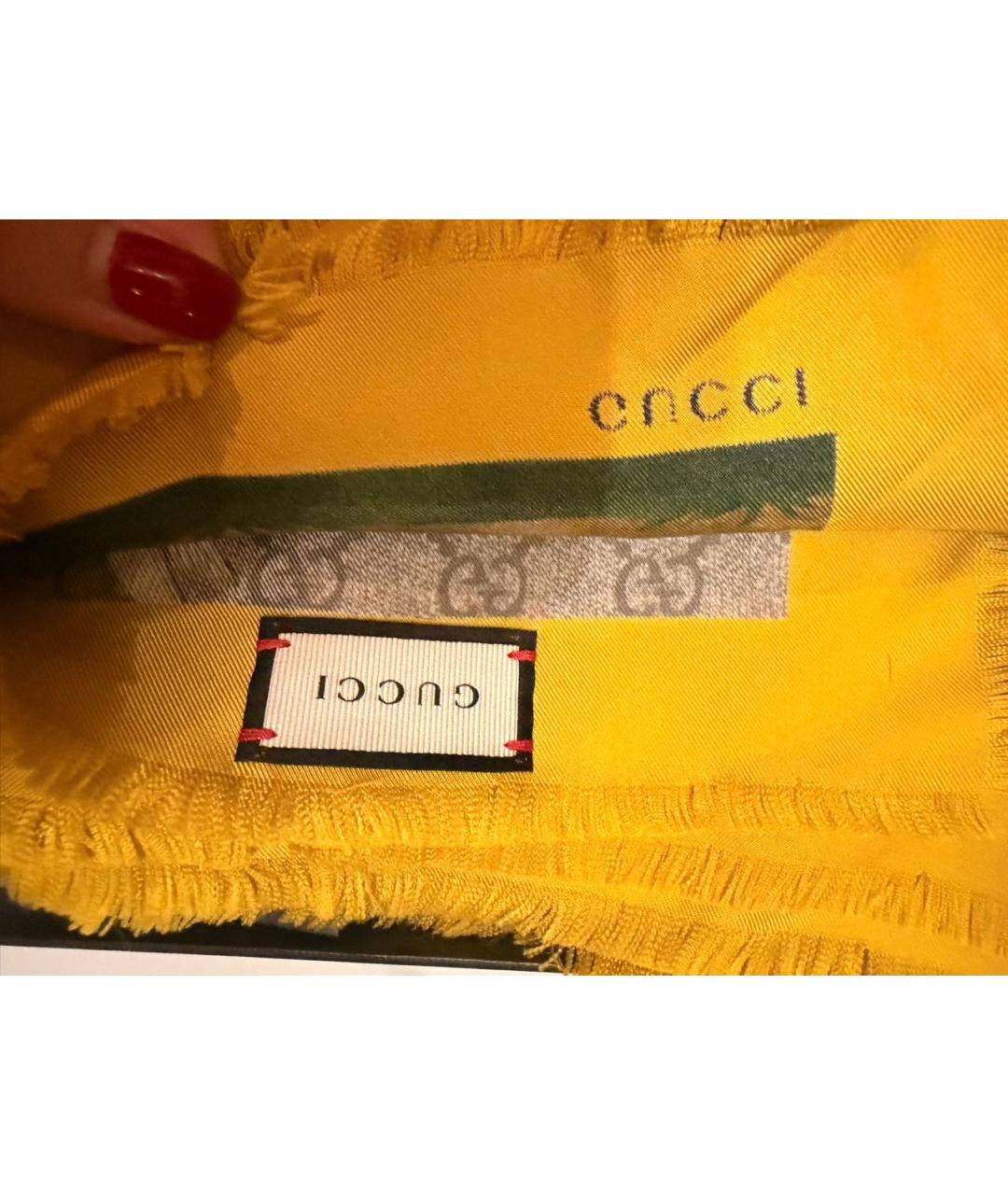GUCCI Желтый шелковый шарф, фото 5