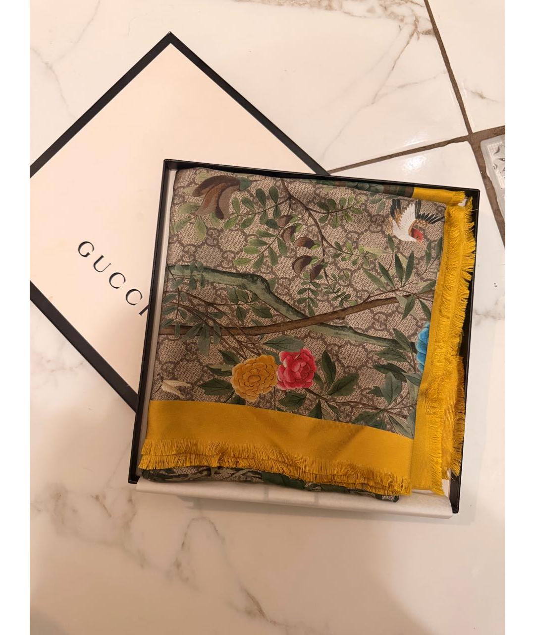 GUCCI Желтый шелковый шарф, фото 3