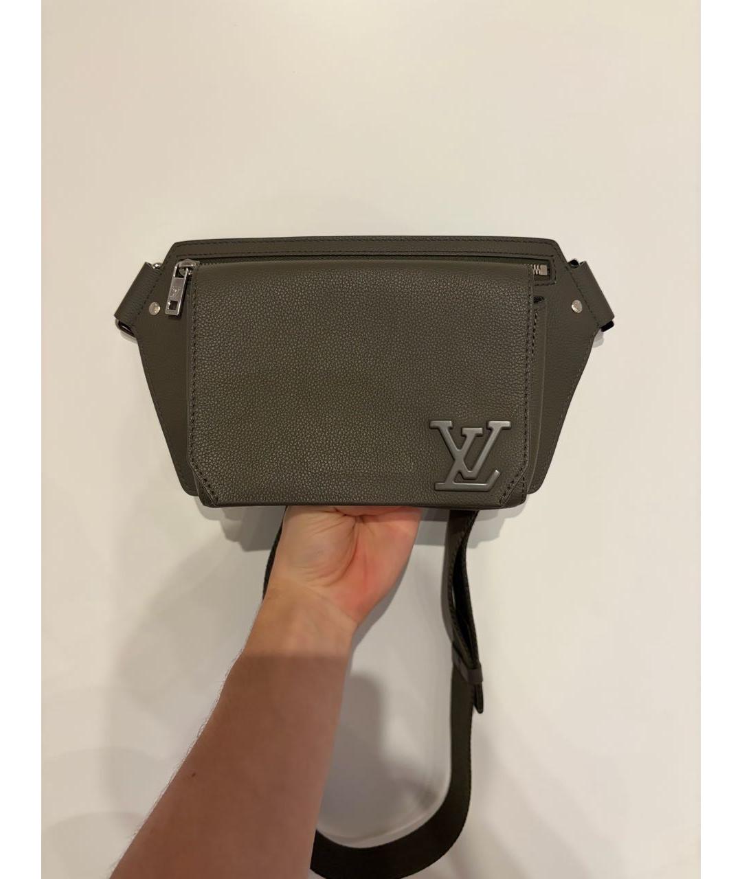 LOUIS VUITTON Хаки кожаная поясная сумка, фото 6