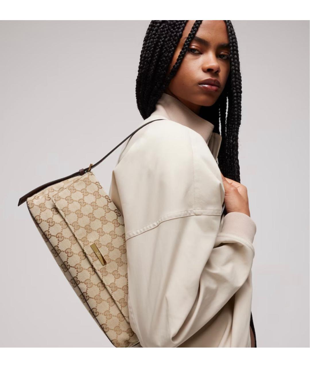 GUCCI Бежевая сумка через плечо из канвы, фото 3